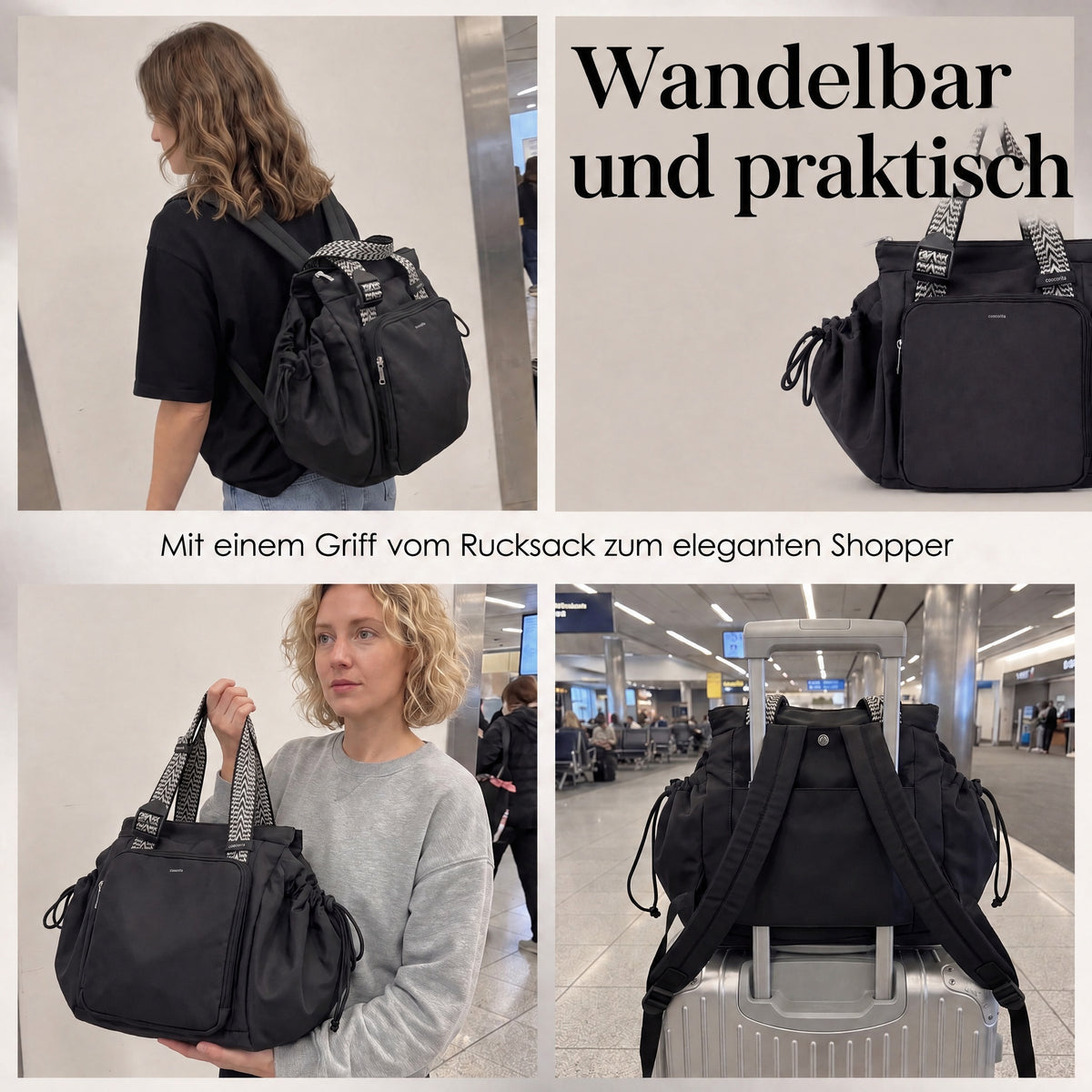 3-in-1-Tasche, umwandelbar in einen Rucksack